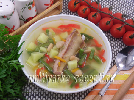 Суп с ребрышками и фасолью в мультиварке, рецепт с фото